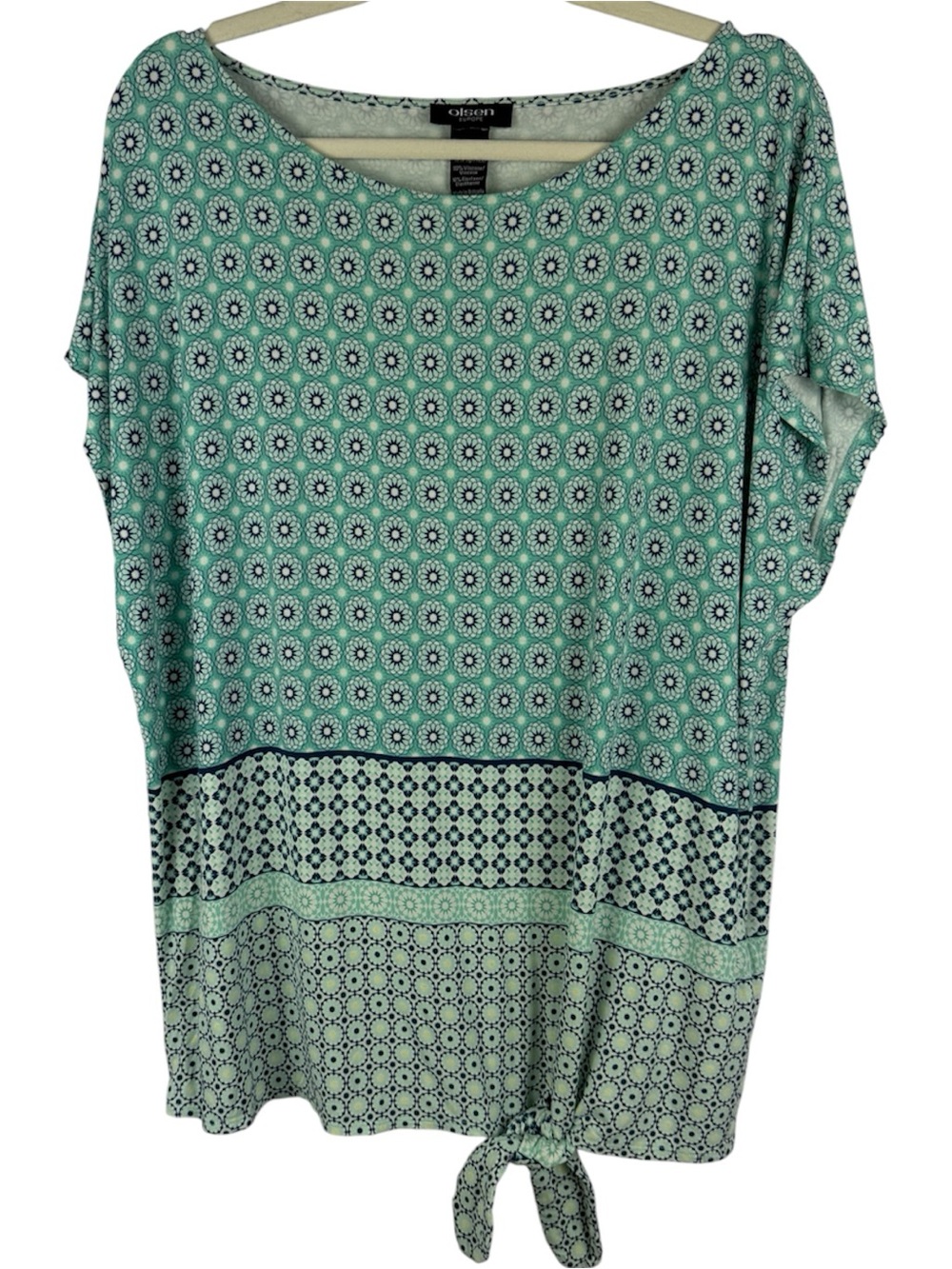 Olsen Europe Geometric Mosaic Print Boho Dolman Sleeve Side-Tie Top XL / 16